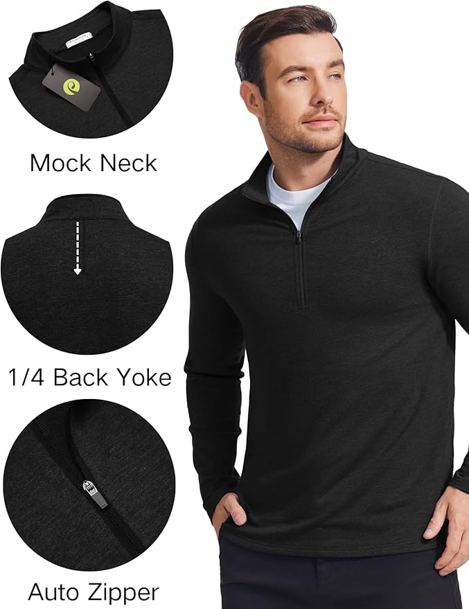 PINSPARK Men's Quarter Zip Up Pullover Mock Neck Sweatshirts Long Sleeve Golf shirts Performance Athletic Casual Workout