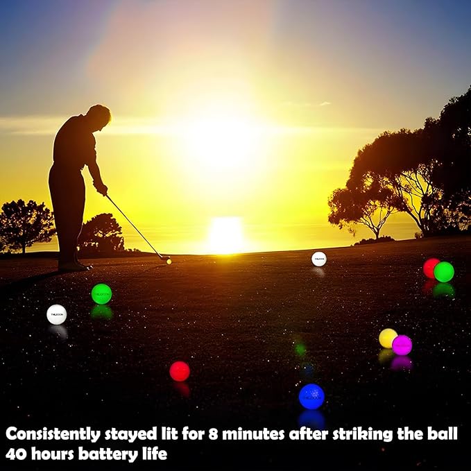 THIODOON Glow in The Dark Golf Balls Light up Led Golf Balls Night Golf Gift Sets for Men Kids Women 6 Pack (6 Colors in one)