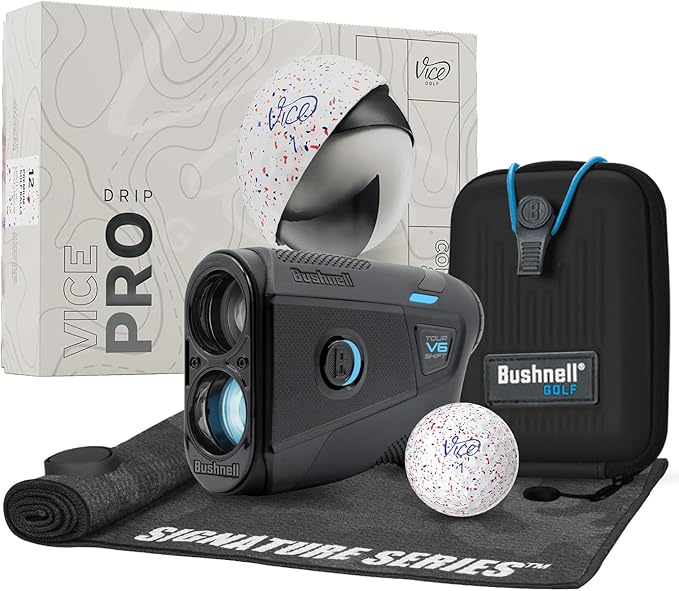 Bushnell Golf Tour V6 Shift Laser Rangefinder with Vice Balls | Slope Compensation, PinSeeker, Magnetic Mount, 1300 YD Range, 6X Magnification | Signature Series Golf Towel