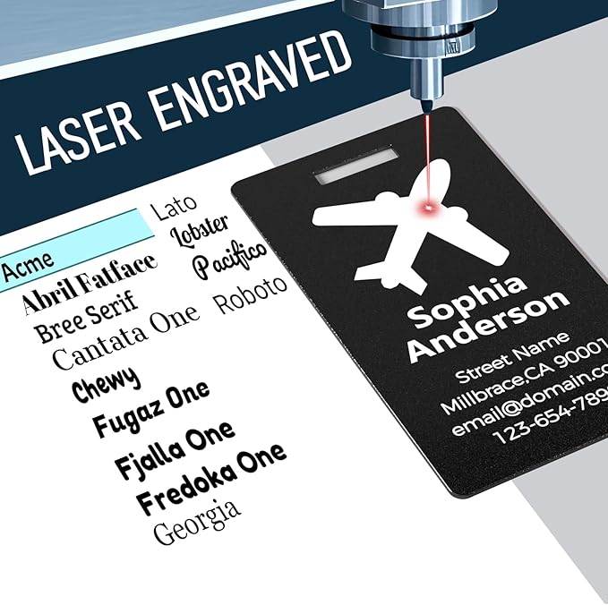 Personalized Metal Luggage Tags, Custom Suitcase Aluminum Name Tags with 5.9in Steel Ring, Laser Engraved Text and Logo, for Travel Gift, Baggage, Golf Bag (Black)