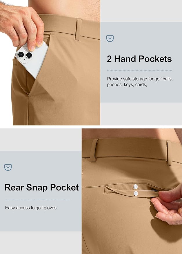 Pudolla Men's Golf Pants Stretch Work Dress Comfy Pants 30"/32"/34" Lightweight Quick Dry Casual Slacks Trousers with Pockets