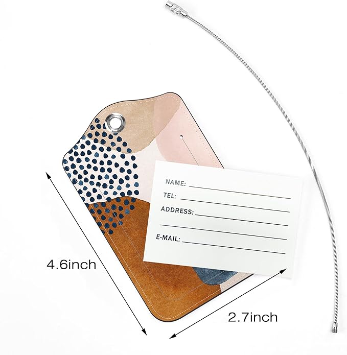 2 Pack Luggage Tags for Suitcase,Wall Art PU Leather Luggage Tags with Privacy Cover Name Address Labels and Steel Ring,Creative Travel Accessories for Men and Women