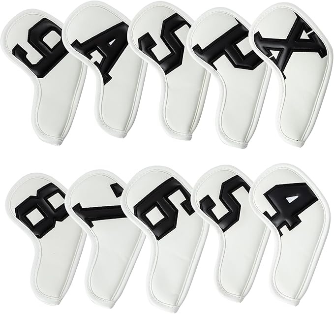 Golf 10pcs Thick Synthetic Leather Golf Iron Head Covers Set Headcover Fit All Brands Callaway Ping Taylormade Cobra Etc. Also Custom Name