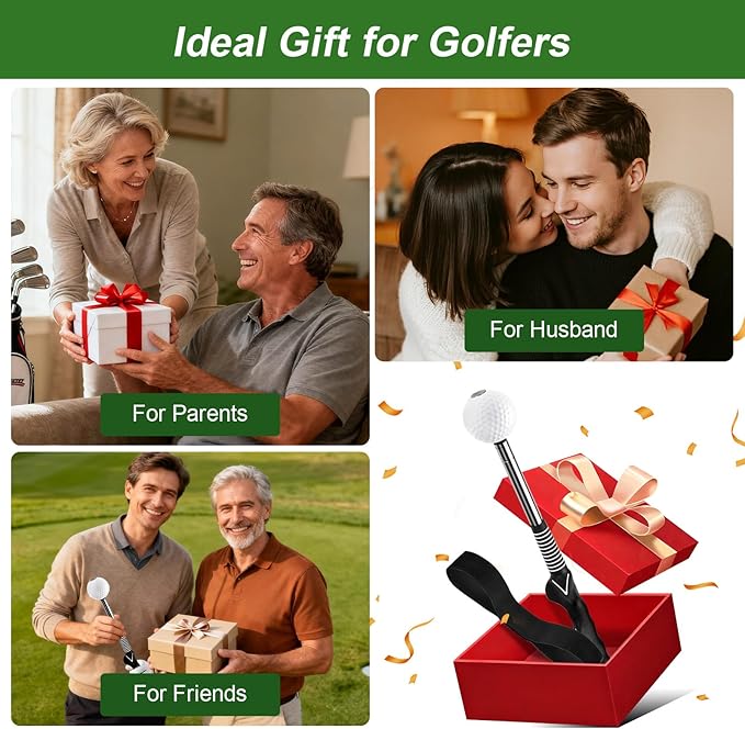Retractable Golf Swing Trainer with Click Sound & Posture Correction Arm Band, Golf Grip Trainer for Right-Handed, Indoor & Outdoor Training Aid for Beginners to Pros