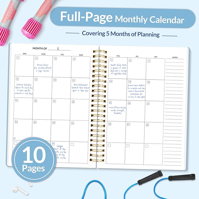 Fitness Journal Workout Planner for Women & Men, A5 (6.4" x 8.3") Workout Journal Log Book Planner Gift for Track Gym Essentials, Home Workouts, Track Progress, Achieve Wellness Goals, Grey Blue