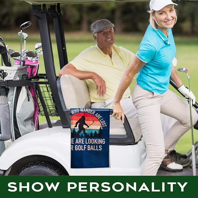 Not All Who Wander are Lost Polyester Printed Golf Towel for GolfBag, Funny Golf Gifts & Accessories for Men Women Golfs Fan Dad Grandpa, GolfLover Retirement Birthday Gifts (Navy Blue)