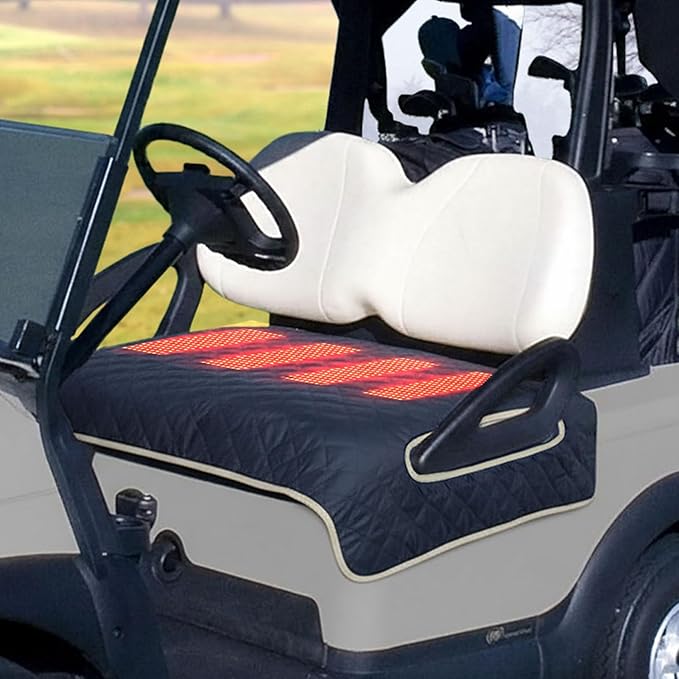 Asixxsix Heated Golf Cart Seat Cover, 51.97x31.50 inch USB Type C 4 Zone Heating Water Proof Washable Plush Seat Towel Blanket Warmer for 2 Person, All Weather Outdoor Use