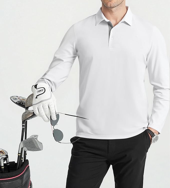 Alex Vando Mens Golf Shirt Moisture Wicking Quick-Dry Solid Long Sleeve Polo Shirts for Men