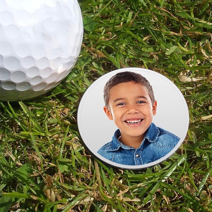 Personalized Golf Ball Marker - Custom Photo & Engraving Golf Ball Marker for Men & Women, Customizable Golf Ball Marker with Photo, Golf Gifts, 3/4 in x 3/4 in, Stainless Steel or Yellow Gold Plated
