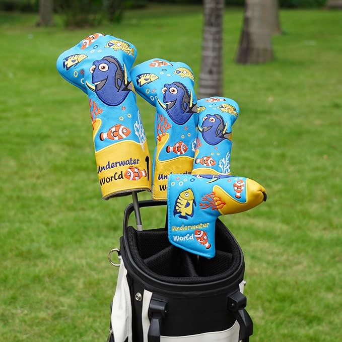 Golf Club Head Covers, Underwater World Driver Headcover Hybrid Headcover Fairway Wood Head Covers Magnetic Blade Putter Cover with Interchangeable Tags for All Brand