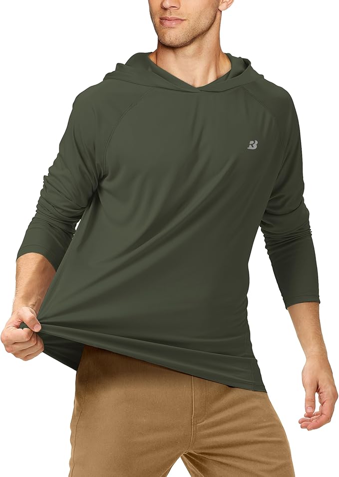 Roadbox UPF 50+ Fishing Shirts for Men, Long Sleeve UV Sun Protection Hoodie, Outdoor Hiking Running Swimming Rash Guard