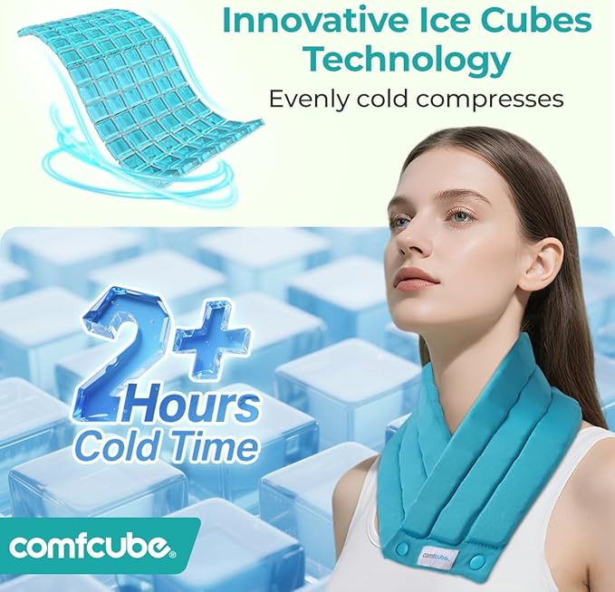 Neck Ice Pack Wrap for Cervical Pain and Cooling, 2 Hours Long Lasting Cold Ice Pack for Neck Shoulders, FSA Eligible, Flexible Cold Pack for Hot Weather, Hot Flashes, Surgery, Swelling