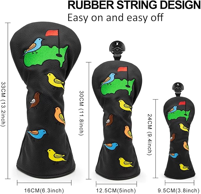 1 Pcs Montela Golf Club Covers,Colorful Birdie Tee 3 Wood Headcover Driver Headcover Fairway Wood Head Covers Hybrid Headcover Leather Golf Head Covers for Odyssey Scotty Cameron Taylormade