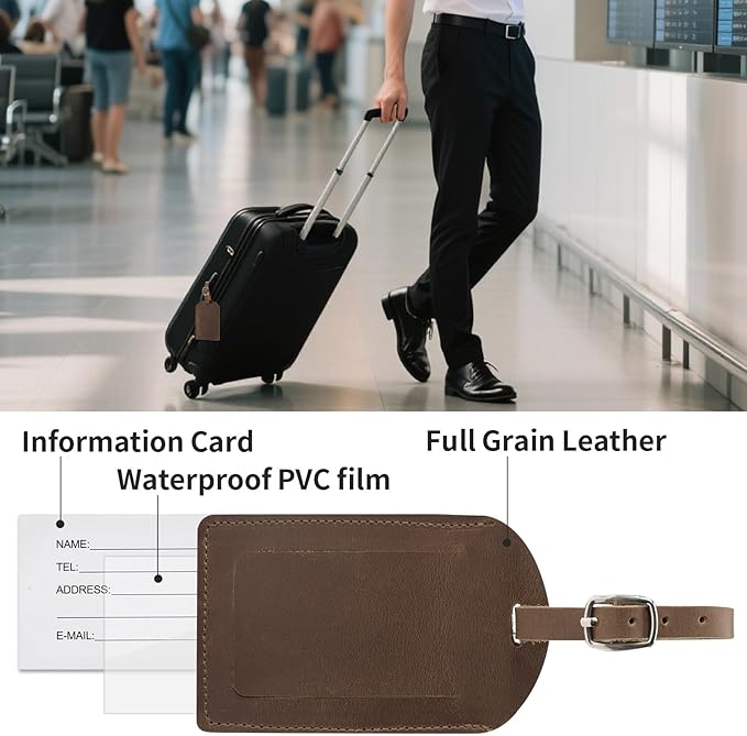 Ringsun Genuine Leather Luggage Tag for Suitcases ID Tags Bag Tags for Luggage (2 Pack)