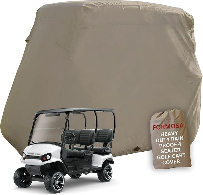 Formosa Covers Heavy Duty Golf Cart Cover 4 Passenger Extended Roof Premium Golf Cart Accessories All Weather fits 80" Roof EZGO, Club Car, Evolution, Yamaha G Models, GEM e2 (Grey, Taupe, or Green)