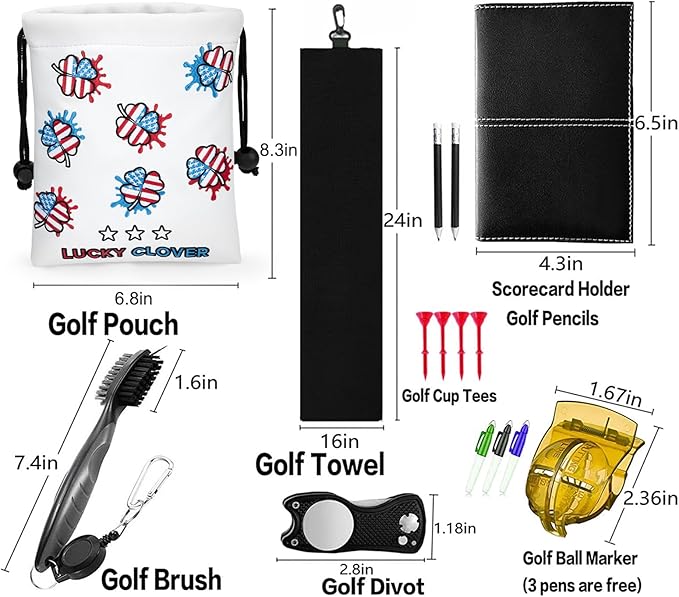 Golf Valuables Pouch, Leather Golf Tee Pouch with Drawstring Closure Golf Ball Handbag Portable Ball Pouch Golf Accessories for Men Women
