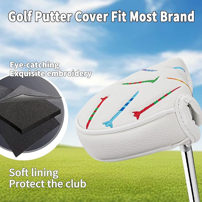 Colorful Nails Style Golf Half Mallet Putter Cover Headcover, Golf Putter Club Cover Magnetic Golf Head Covers Headcovers Club Protective Equipment