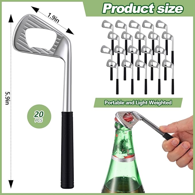 20 Pcs Golf Club Bottle Opener Bulk Novelty Groomsmen Gift Bachelor Party Favors for Golf Lover Beer Enthusiast, Made from Zinc Alloy (Silver)