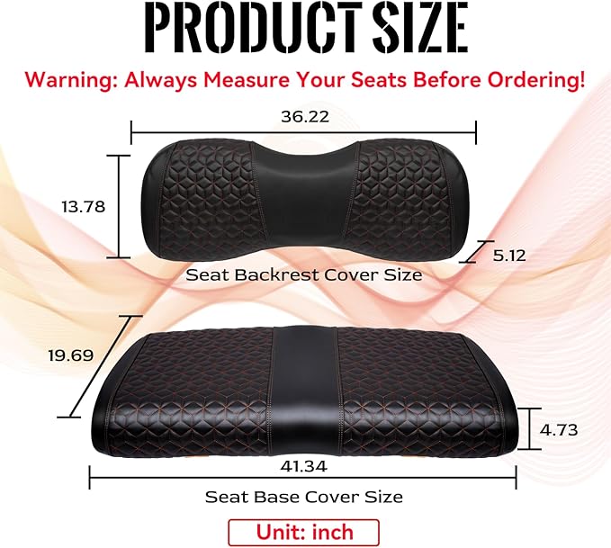 Golf Cart Seat Covers Front for Yamaha G29/Drive/Drive 2 2007+ Standard Seat Cushion, EZGO Vinyl Leather Seat Cover Set Replacement Accessories, No Staples, Black(4 PCS)