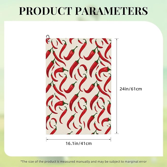 Chili Golf Towel Waffle Microfiber with Hook Detachable Clip 24x16in