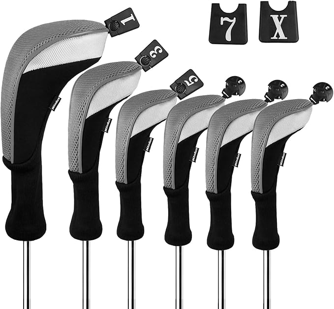 Andux 6pcs/Set Golf Club Head Covers Woods Drivers Fairway Hybrid Set Long Neck (3 Hybrid + 3 Woods)