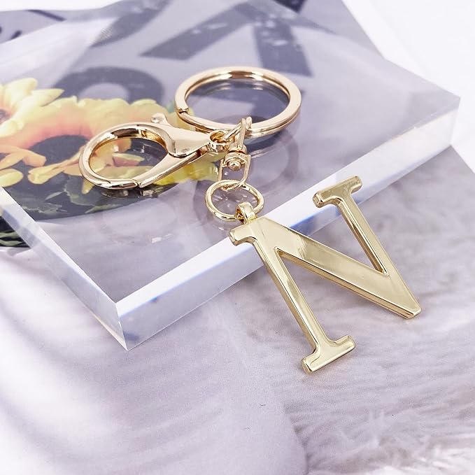 LAXPICOL Gold Letter A-Z Keychain for Women Bag Charms Purse Charms For Handbags Metal Alphabet Initial Letter Keychain