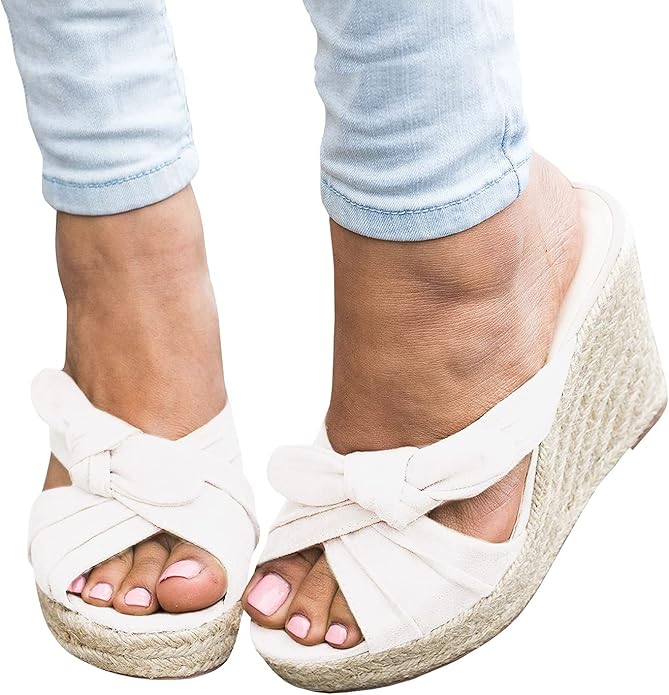 Womens Espadrilles Wedge Sandals Slides Platform Slip on Bow Knot Open Toe Summer Mules Shoes