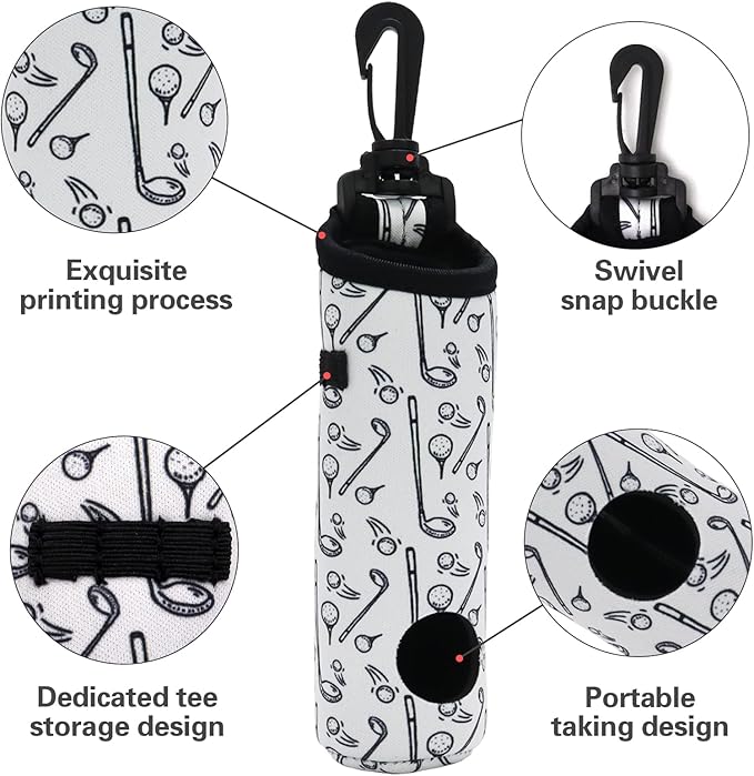 GAG GIFTS Golf Gifts for Women, 2 Pack Golf Ball Tee Holder, Print Golf Ball Carry Bag with Light Weight Hook, Portable Golf Accessories for Ladies/Girls, Golf Tee Holder Pouch