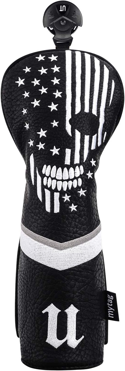 mytag Skull Skeleton Golf Head Covers Black Synthetic Leather Golf Headcovers Set Fits Driver Fairway Wood Hybrid/Utility Putter Iron Wedge Headcover