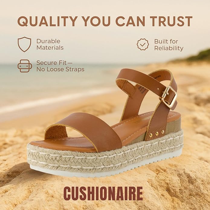 CUSHIONAIRE Melissa Espadrille Platform Sandals For Women with Adjustable Ankle Strap and Memory Foam Insole-Comfortable Womens Sandals for Summer