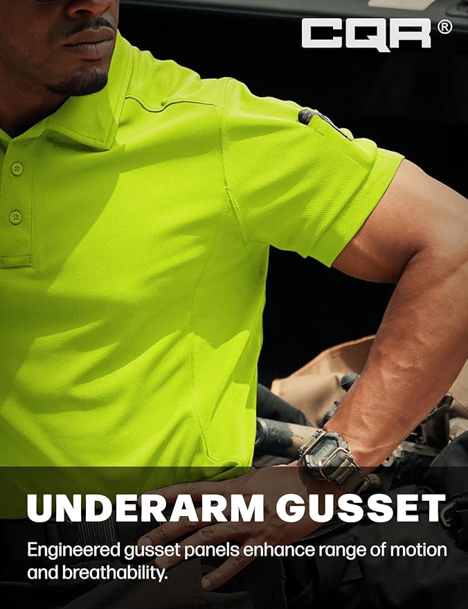 CQR Men's Polo Shirts, Tactical Short Sleeve Golf Performance Shirts, Lightweight Dry Fit UPF 50+ Pique