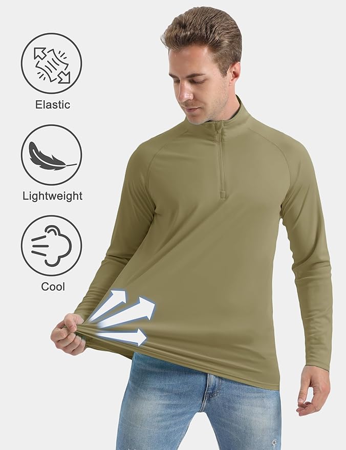 CRYSULLY Men's Long Sleeve 1/4 Zip Shirts Sun Protection Pullover UPF 50+ Rash Guard Running Lightweight T Shirt