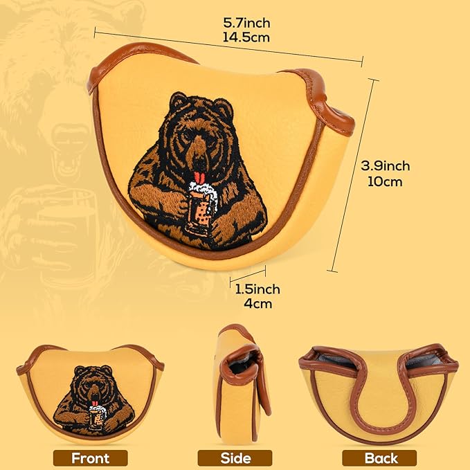 Golf Club Head Cover Golf Head Cover Driver Headcover Fairway Wood Headcover Hybrid Club Head Cover Golf Blade Mallet Putter Cover Beer Bear