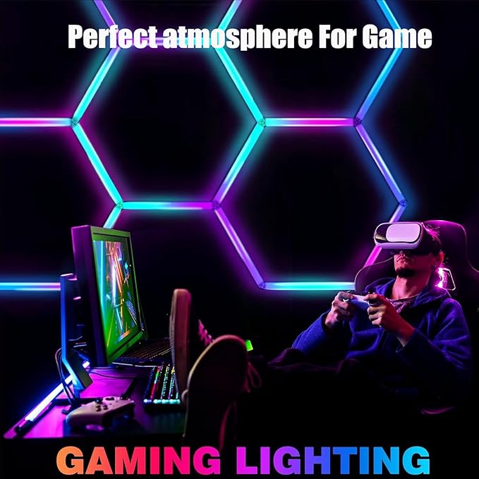 25Pack RGB Hexagon led Garage Lights,5Hexagon Light with Multi Color,Dimmable&Speed Adjustable RGB Hex Wall Lights,DIY Design for Remote Control & Smart App Control Music Modes