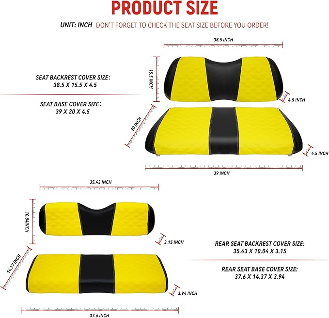 Golf Cart Front and Rear Seat Covers Waterproof and Sun Resistant Marine Grade Vinyl Leather Seat Cover Accessories for Club Car Precedent 2004+, Yellow(4PCS)