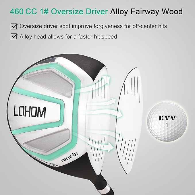 11 Pcs Women's Complete Golf Club Sets Right Hand with 14 Way Golf Cart Bag, Includes 460cc Alloy #1 Driver & #3 Fairway Wood & #4 Hybrid /#6/#7/#8/#9/#P/#S Irons & Putter