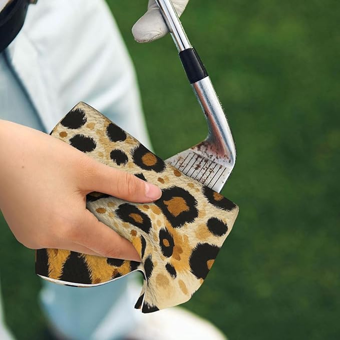 Classic Leopard Print Golf Towel Waffle Microfiber with Hook Detachable Clip 24x16in