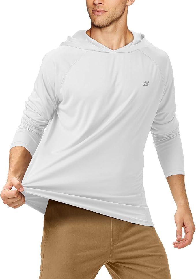 Roadbox UPF 50+ Fishing Shirts for Men, Long Sleeve UV Sun Protection Hoodie, Outdoor Hiking Running Swimming Rash Guard