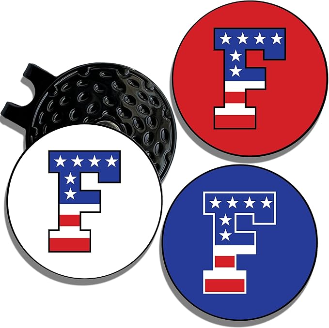 Wolf Golf Towels Golf Ball Marker Hat Clip | USA Monogram | 1 Magnetic Clip + 3 Ball Markers | Patriotic Golf Accessories for Men & Women