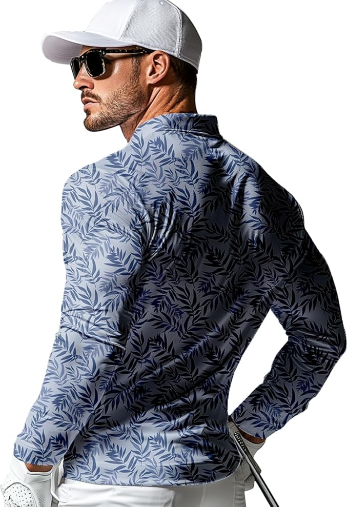 Men's Long Sleeve Golf Shirt Quick Dry 3 Button Work Fishing Outdoor Casual Collar Shirt