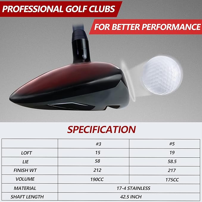 Golf Fairway Wood, 3/5 Wood with Graphite Shafts for Man's, Golf Club with Premium Regular and Stiff Flex Shaft, Right Handed