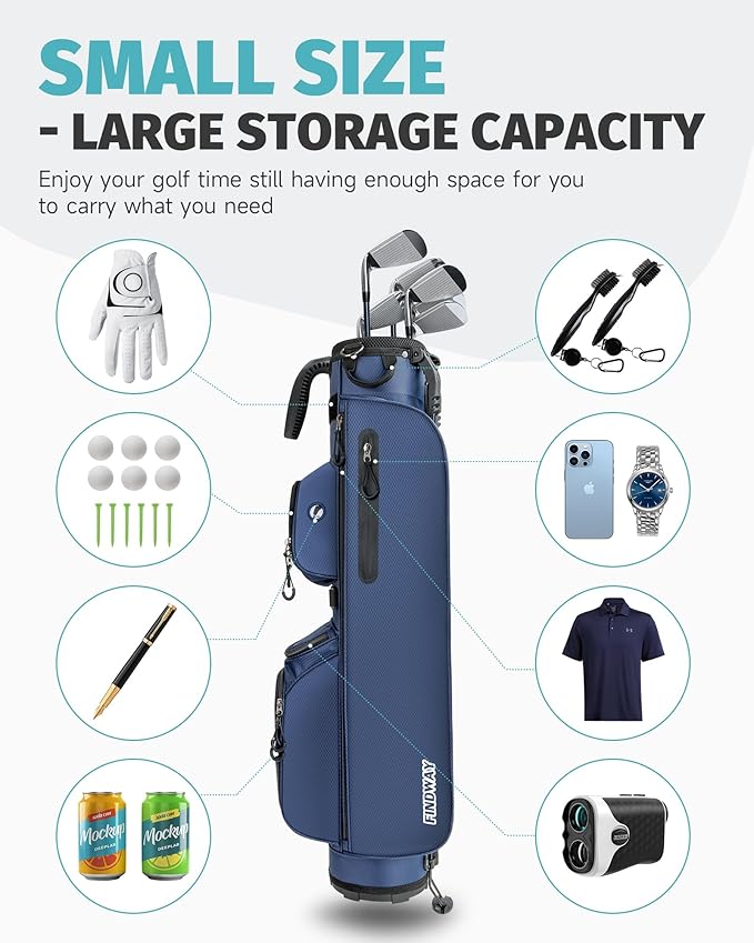 Findway Small Golf Bag Lightweight Pitch and Putt Golf Bag with Stand, Adjustable Dual Straps, Golf Stand Bag for Extra Storage in a Smaller Size, Golf Gifts for Men and Women