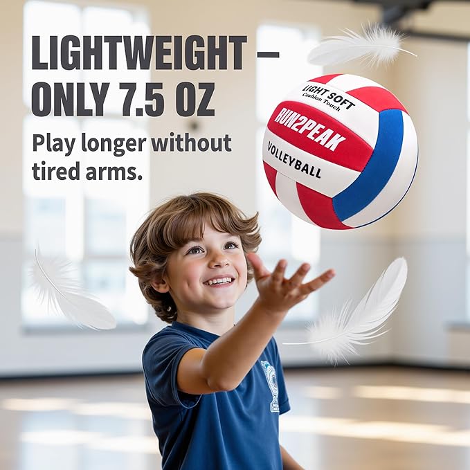 Light Soft Beginner Volleyball - Lightweight Soft Foam Composite Cover Training Ball, Official Size 5 - Gentle on Arms, Safe for Indoor Play, Youth Practice, or Recreational Games