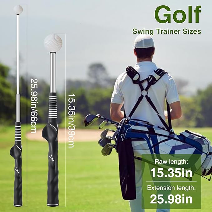 Retractable Golf Swing Trainer, Portable Grip Trainer and Training Auxiliary Elastic Band for Beginners, Indoor & Outdoor Practice(Black)