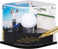 Golf Ball Display Case for Golfer w/ Golden Marker. Black Ball Throne with Golden Stamp. 2X Background Frames on Each Side of Cambered Cover. Pencil Holder, Adhesive Dots are All Included, No Assembly
