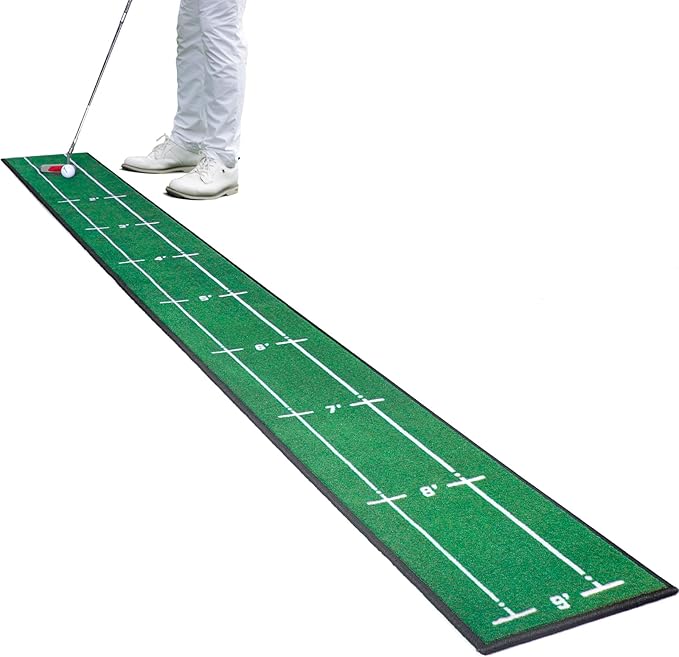 Golf Putting Mat Indoor & Outdoor Professional Golf Practice Putting Green Mat with Distance Marker Anti Slip Backing Golf Training Accessories Portable Matt