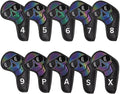 Large Skeleton Golf Club Covers, Iron Covers 10pcs/ Set, Leather Golf Iron Club Head Cover Headcover Set for Men fits Mizuno, Ping, Taylormade All Brand