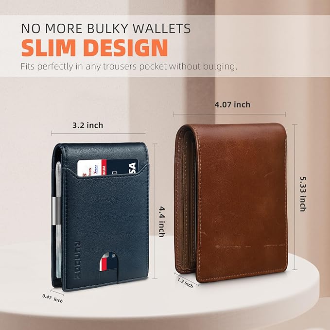 RUNBOX Money Clip Wallets for Men,Slim Leather Mens Bifold Wallet,RFID Blocking Front Pocket Wallet,Thin Credit Card Holder with Gift Box