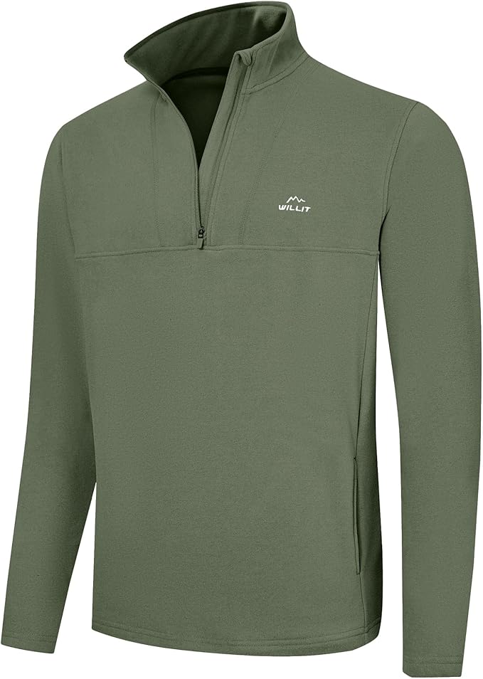 Willit Men's Winter Shirts Fleece Pullover with Pocket Quarter Zip Cold Weather Golf Hiking Casual Warm Shirts Long Sleeve