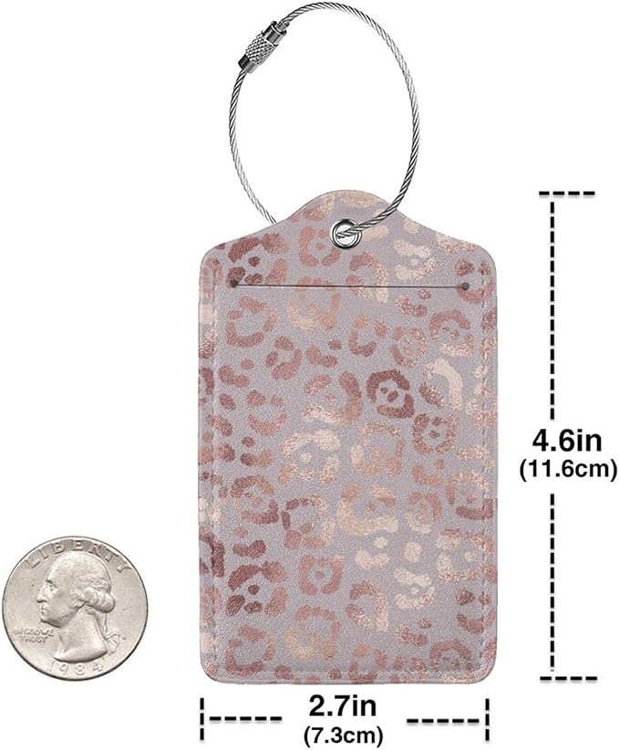 Gold Leopard Print Luggage Tags Set of 2 Leather Stainless Steel Loop Label Tag for Travel Bag Suitcase